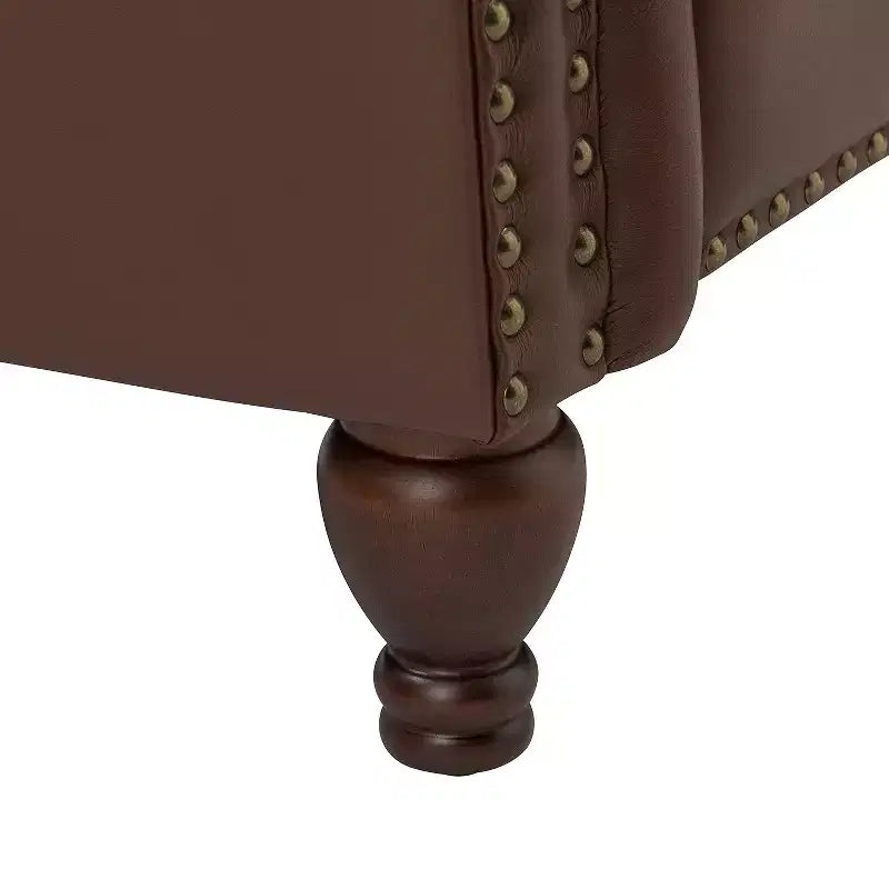 Lot de 2 fauteuils inclinables de transition en bois, revêtement en cuir véritable et garniture cloutée, pour salon et chambre