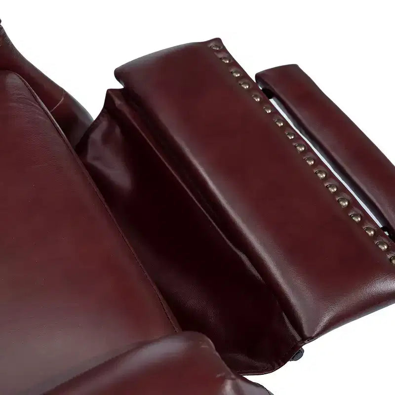 Lot de 2 fauteuils inclinables de transition en bois, revêtement en cuir véritable et garniture cloutée, pour salon et chambre