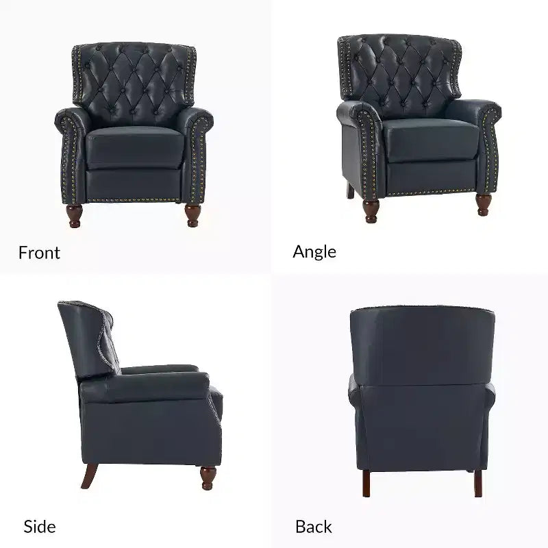 Lot de 2 fauteuils inclinables de transition en bois, revêtement en cuir véritable et garniture cloutée, pour salon et chambre