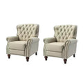 Lot de 2 fauteuils inclinables de transition en bois, revêtement en cuir véritable et garniture cloutée, pour salon et chambre
