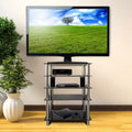 Soporte para componentes audiovisuales de vidrio templado, torre de audio y centro multimedia con 5 estantes, capacidad total de 220 lb, estantes negros y patas cromadas