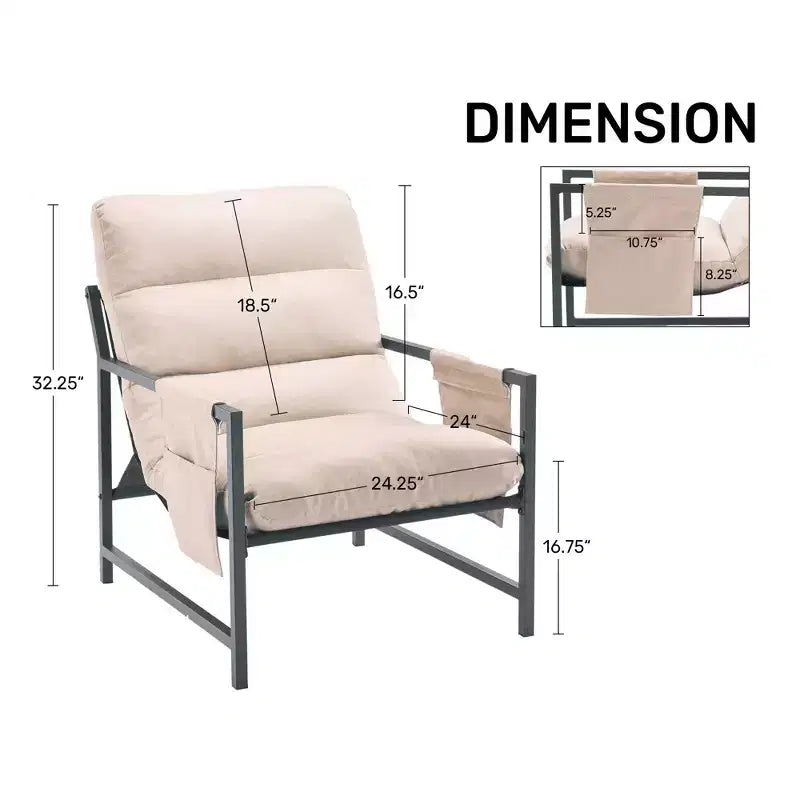 Fauteuil d’appoint à assise suspendue rembourrée avec cadre en métal, style moderne