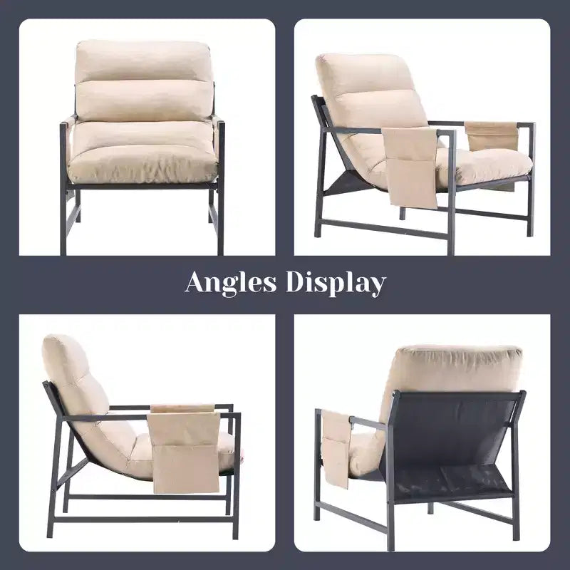 Fauteuil d’appoint à assise suspendue rembourrée avec cadre en métal, style moderne