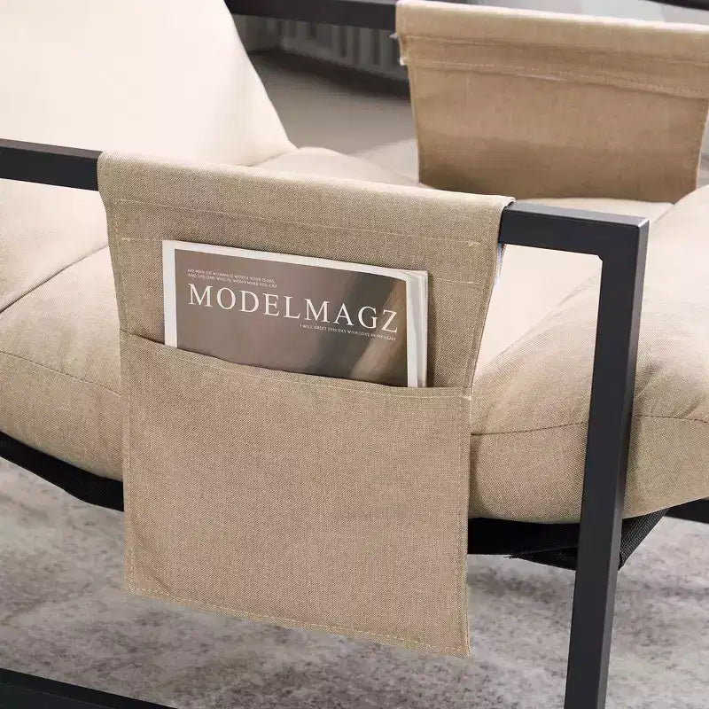 Fauteuil d’appoint à assise suspendue rembourrée avec cadre en métal, style moderne