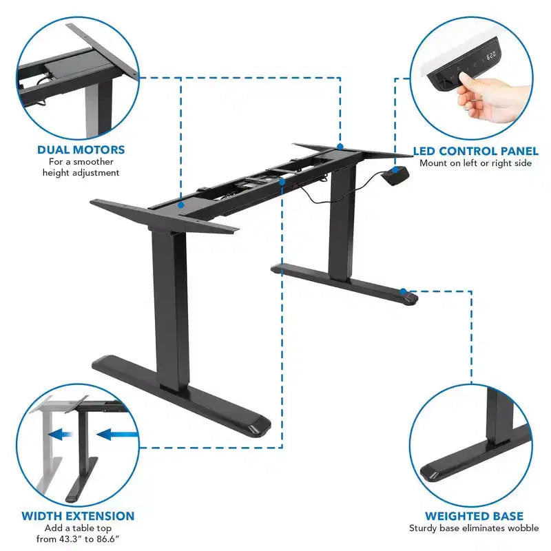 Escritorio eléctrico de altura ajustable con doble motor y tablero - Negro