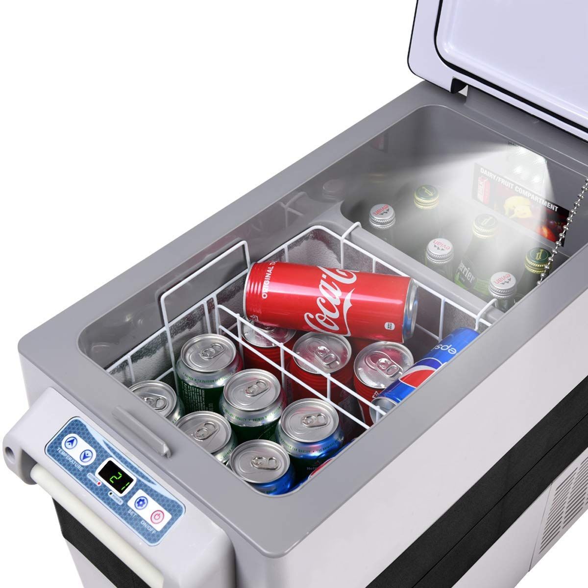 Réfrigérateur 52l de Voiture -20°C/+10°C Mini Réfrigérateur Portable Ecran Lcd Adaptateur 69x34,5x52,5cm Noir+Gris
