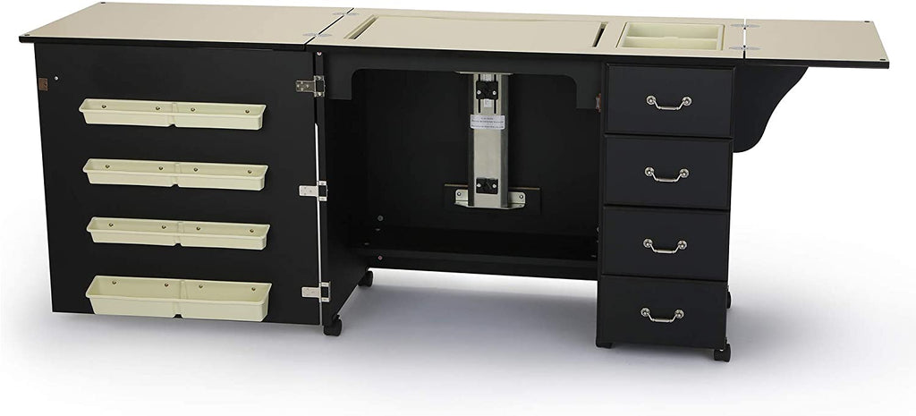 353 Cabinet à coudre Norma Jean pour couture robuste, coupe, matelassage et artisanat avec rangement et transport aérien, finition noire
