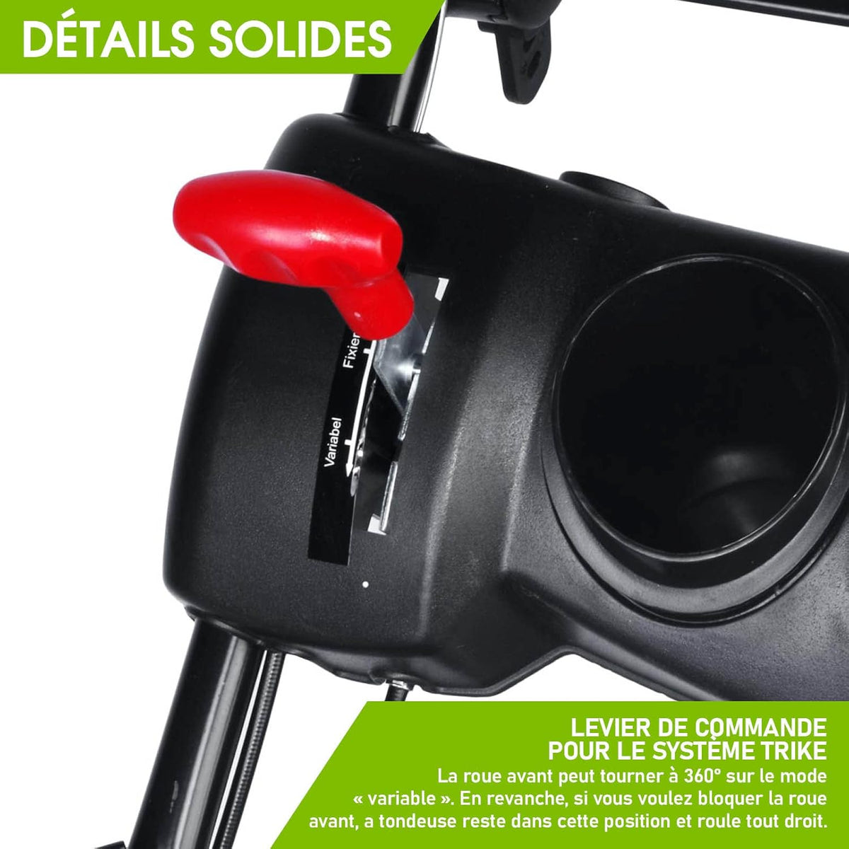 BRAST tondeuse thermique 3 roues TRIKE E-START 224cc 53cm tractée démarrage électrique mulching 4en1 capot en t?le en acier 60l - moteur 4 temps de la marque fran?aise GT reglable