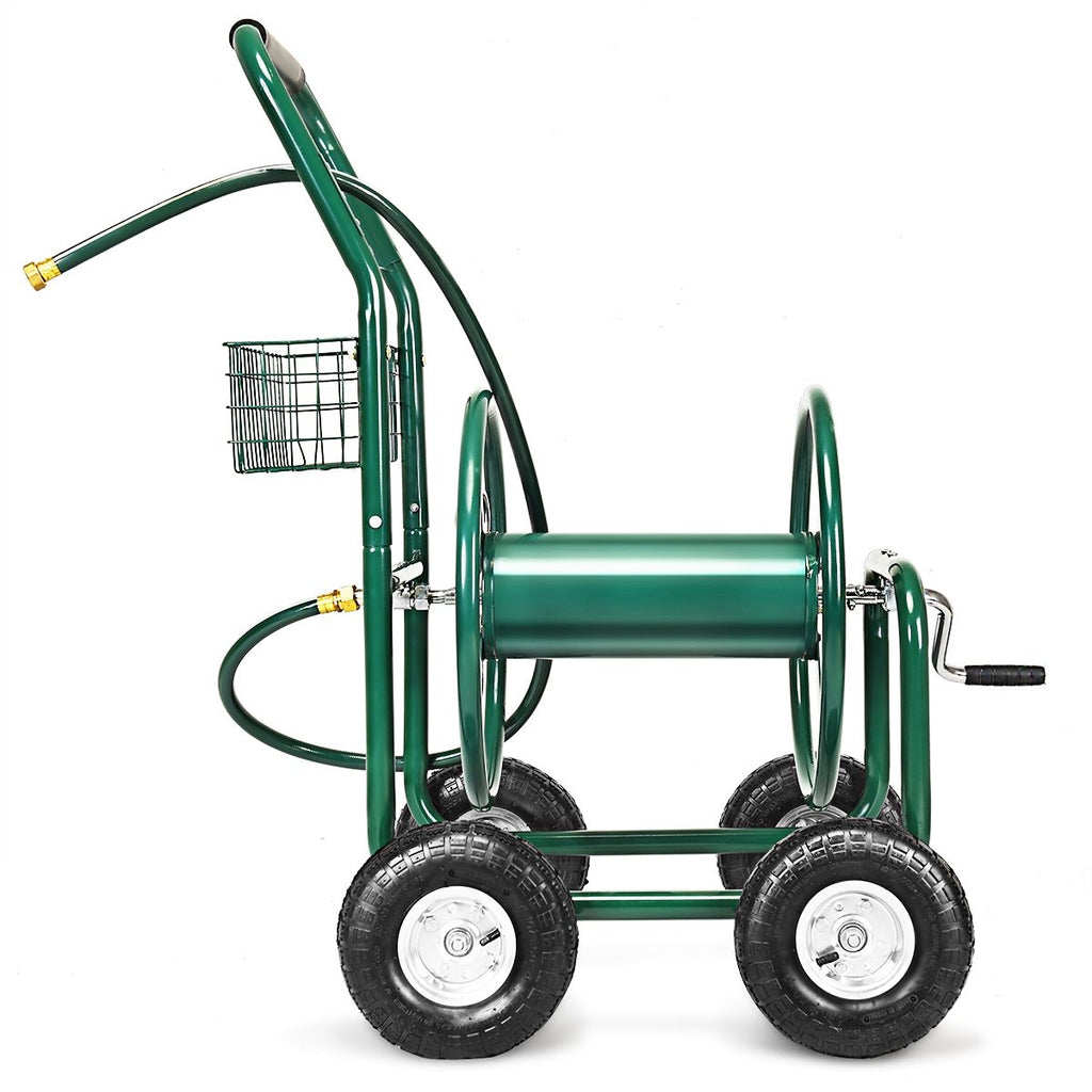 Dévidoir de Tuyau d’Arrosage avec 4 Roulettes Chariot pour 1.7m de Tuyau d’Arrosage Panier, 95x62x113cm, Vert