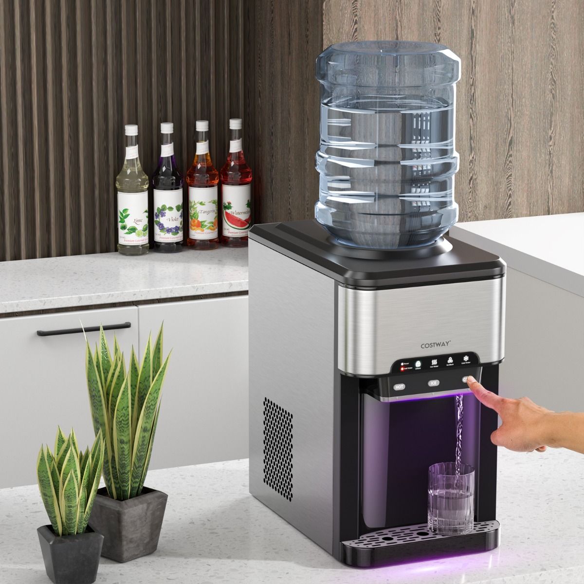 Machine à Gla?ons 3 en 1 avec Distributeur d'Eau Froide/Chaude 20 kg en 24h Cube de Glace 6-13 min pour Maison Bureau Bar