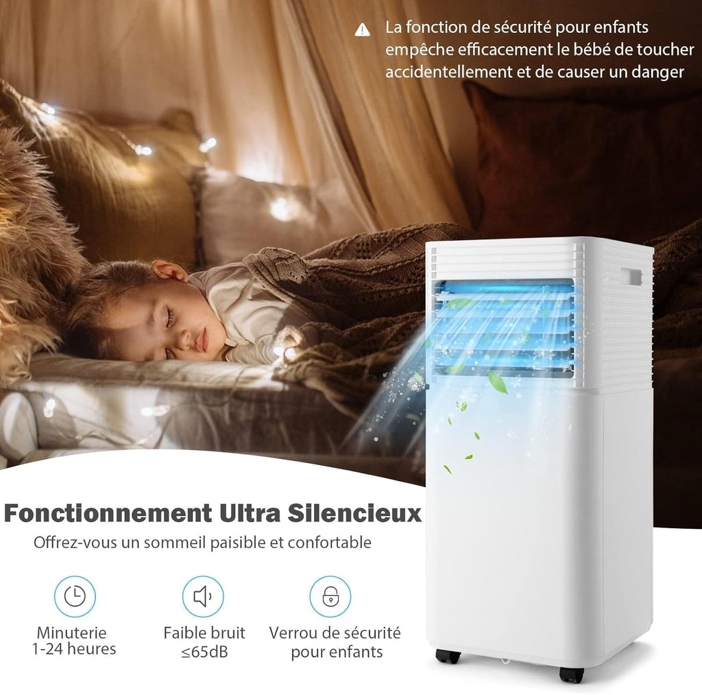 GOPLUS Climatiseur Mobile 9000BTU 2,6kW, Climatiseur 4 en 1 Fonction de Refroidissement, Déshumidification, Ventilation, Mode Nuit, Minuterie 24H, Contr?le Télécommande/écran, 20©O, Noir, R290