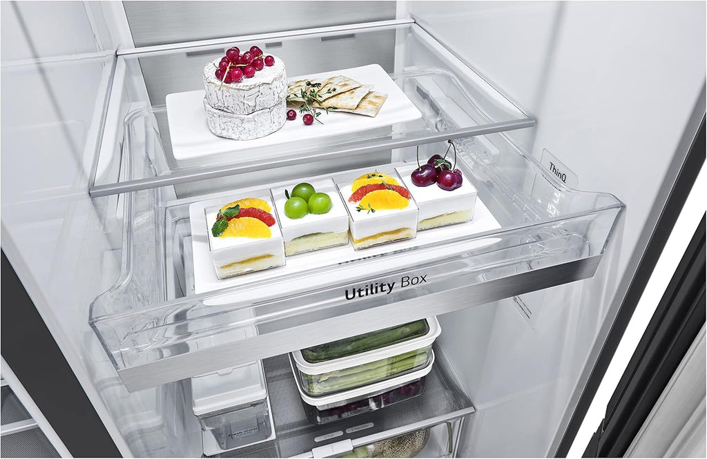 LG GSXV91MCAF Réfrigérateur combiné - Side by Side, 635L, InstaView, Total No-Frost, Compartiment congélation, Distributeur d'eau et glace UVnano, Compresseur Inverter Linear, Wi-Fi, Noir, Classe F