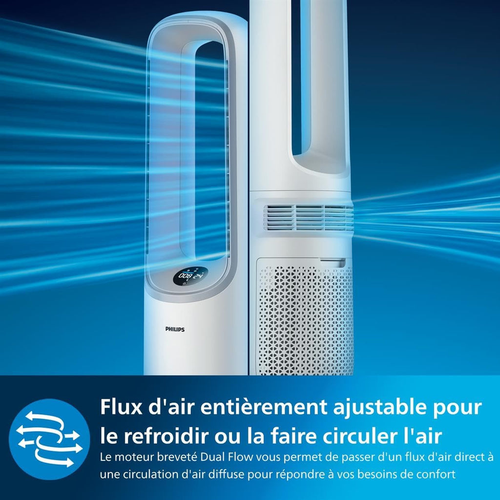 Philips Air Performer 3-en-1 : Purificateur, Chauffage & Ventilateur Rafra?chisseur – Nettoie 70m2, élimine 99,97% des Allergènes et Polluants. Filtre HEPA, Capteurs Intelligents, App (AMF870/15)