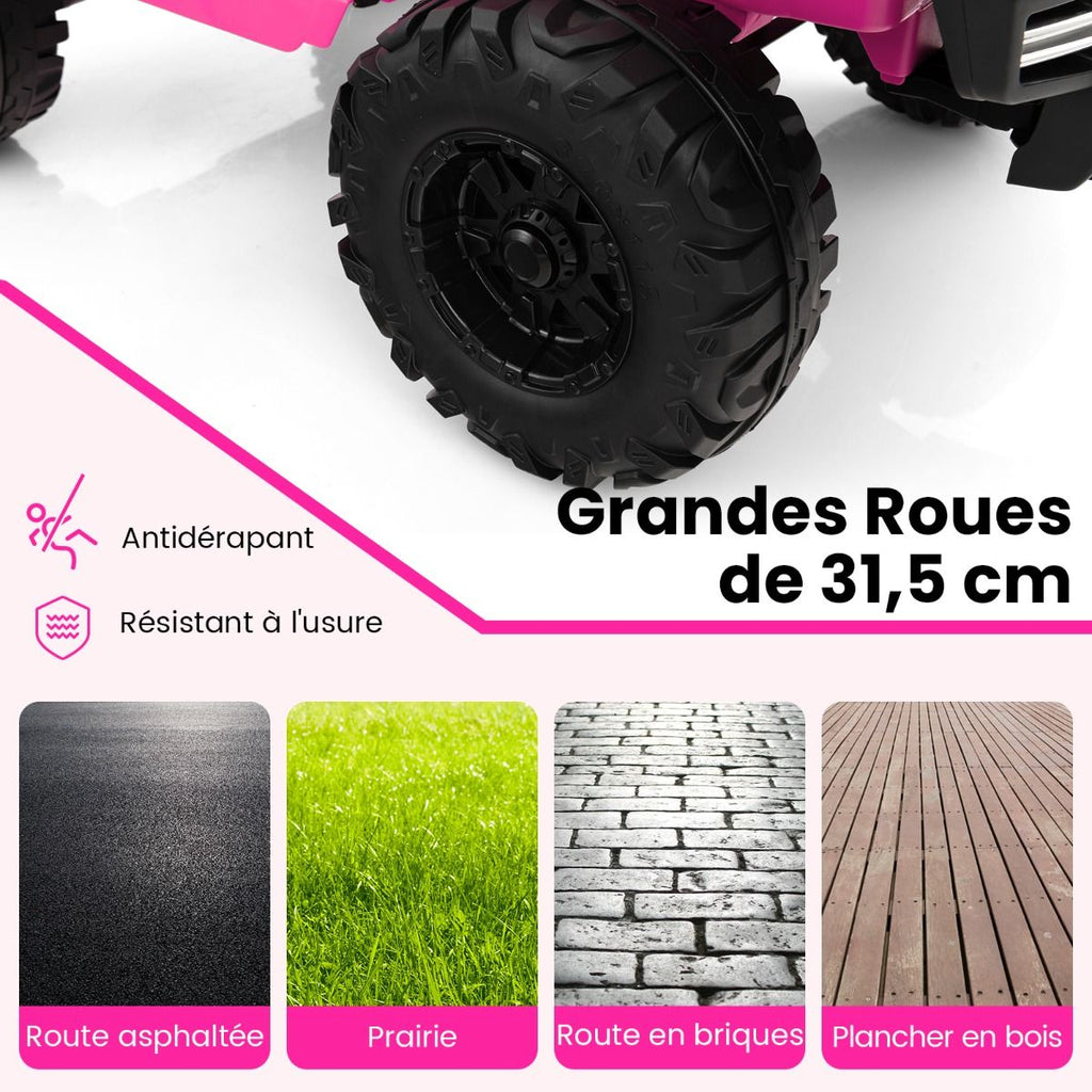 24V Voiture électrique 2 Places Enfants avec Télécommande 2,4G Musique LED Démarrage Lent 2 Vitesses Charge 35kg pour 3-8 Ans+ Rouge/Rose/Vert