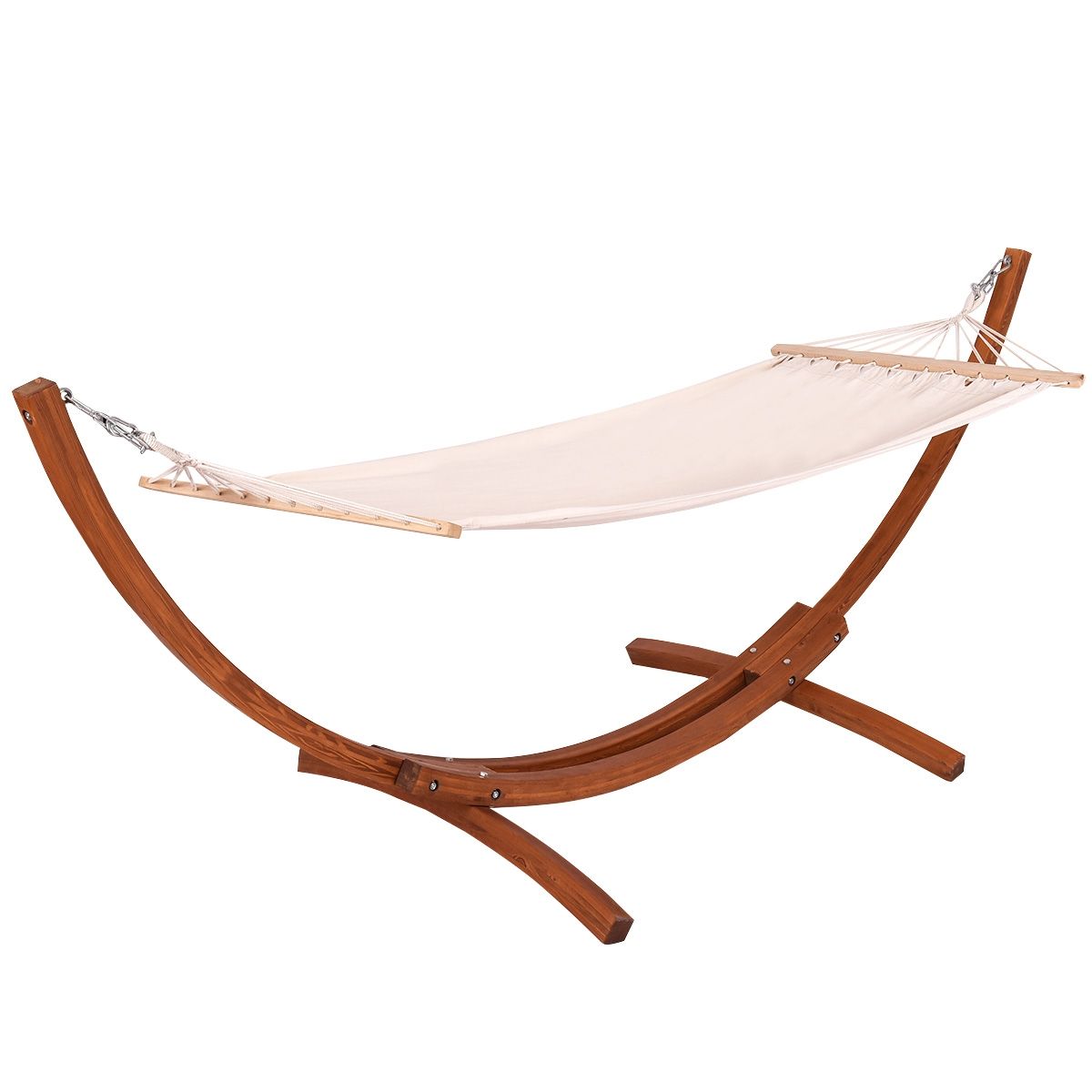 Hamac 1 Place 200x100cm avec Support en Bois de Mélèze Russe Capacité 120kg en Polyester Métal 313x115x120cm Naturel