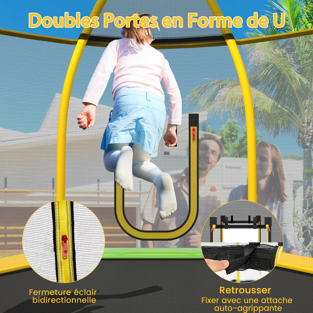 Trampoline Extérieur ? 223cm avec Toboggan&Echelle avec Filet de Sécurité 2 Portes en U Charge 270kg pour 2-3 Enfants de 3 Ans+ Bleu/Vert