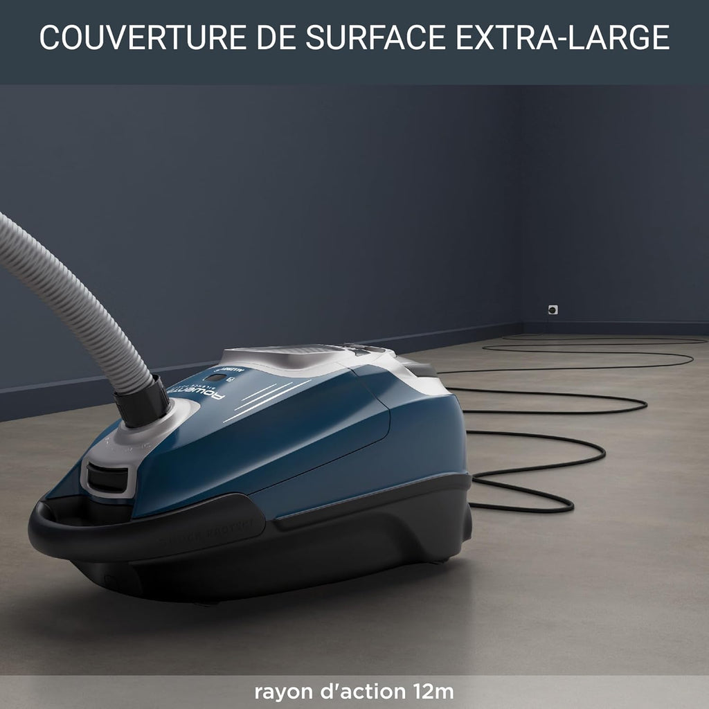 ROWENTA Silence Force Effitech Aspirateur avec Sac, Silencieux 57 DB(A), Basse consommation, Haute Filtration, Rayon d'action 12 m, Fabriqué en France RO7451EA, Bleu