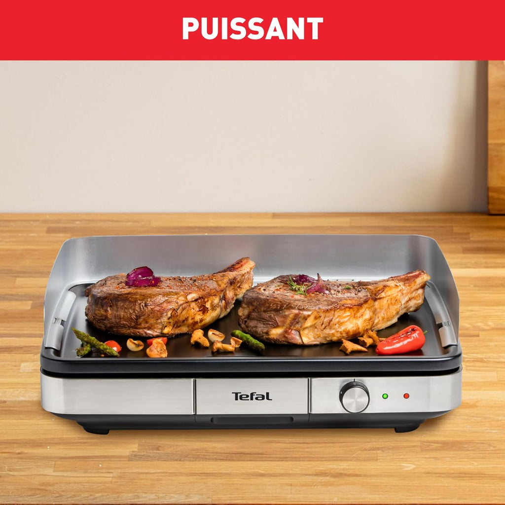 Tefal Plancha Electrique Maxi Plancha XXL 10/12 Personnes Plancha Intérieur Et Extérieur Inox CB690D12