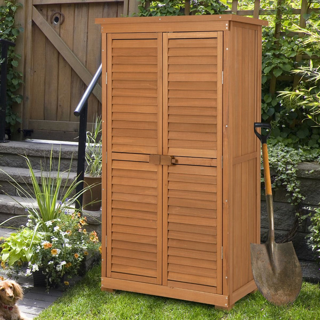 Abri de Jardin En Bois 160 Cm Toit en Asphalte 2 Portes Verrouillables avec Loquet Armoire Cabane en Sapin Pré-Huilé Imperméable 3 étagères Amovibles Naturel