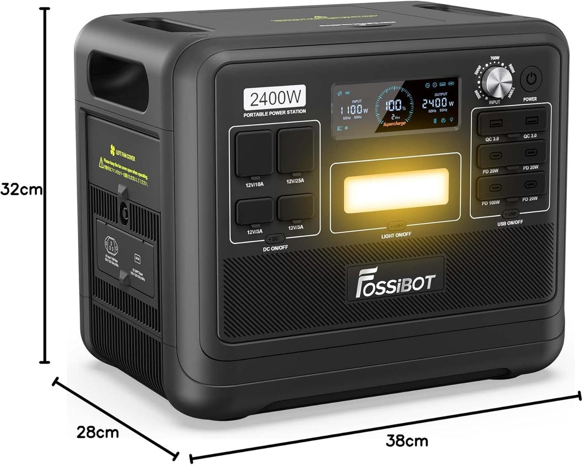 FOSSiBOT F2400 Station électrique portable CA 2400W (4800W Pic), Station Silencieux Solaire 2048Wh LiFePO4, Groupe Générateur électrique Onduleur Alimentation de Secours à Domicile Camping