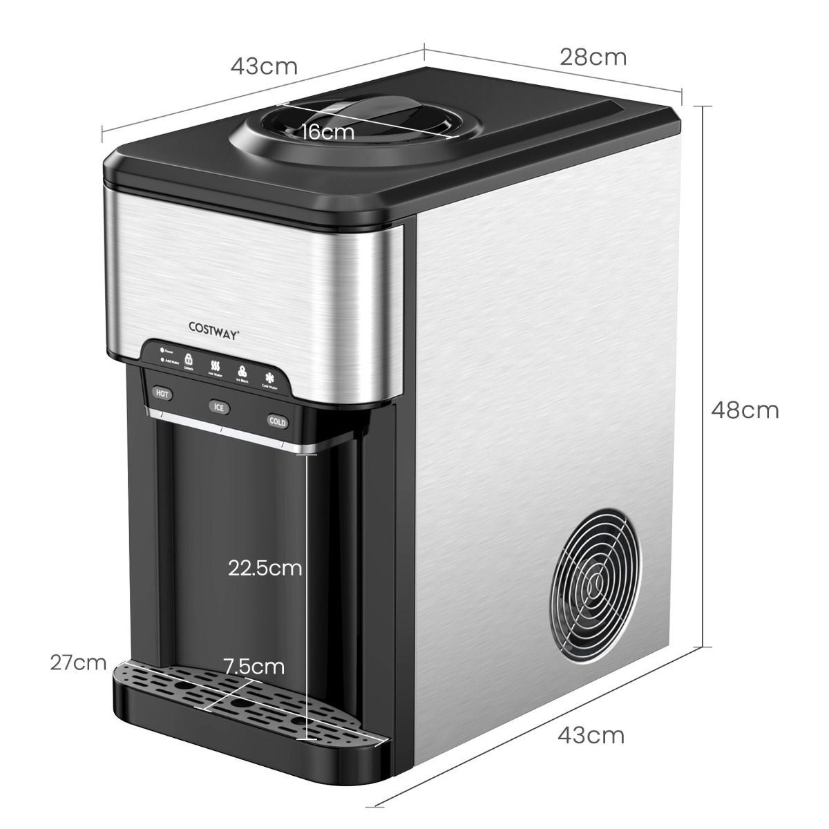 Machine à Gla?ons 3 en 1 avec Distributeur d'Eau Froide/Chaude 20 kg en 24h Cube de Glace 6-13 min pour Maison Bureau Bar