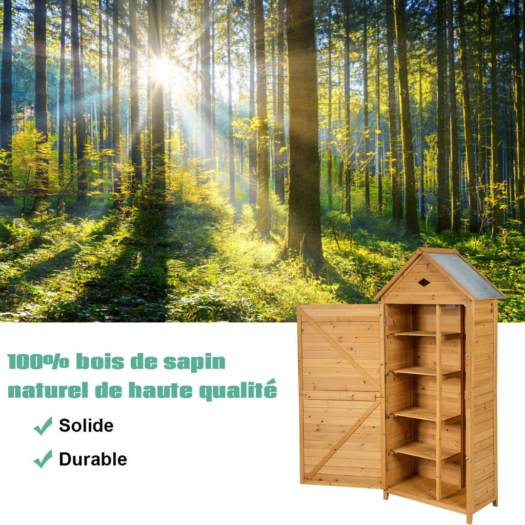 Abri de Jardin Extérieur à 5 Etagères Cabane Verrouillable en Bois de Sapin Toit en T?le Galvanisée