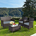 Salon de Jardin 4 PCS Mobilier de Terrasse en Rotin PE pour Véranda Patio Terrasse Piscine Marron et Gris