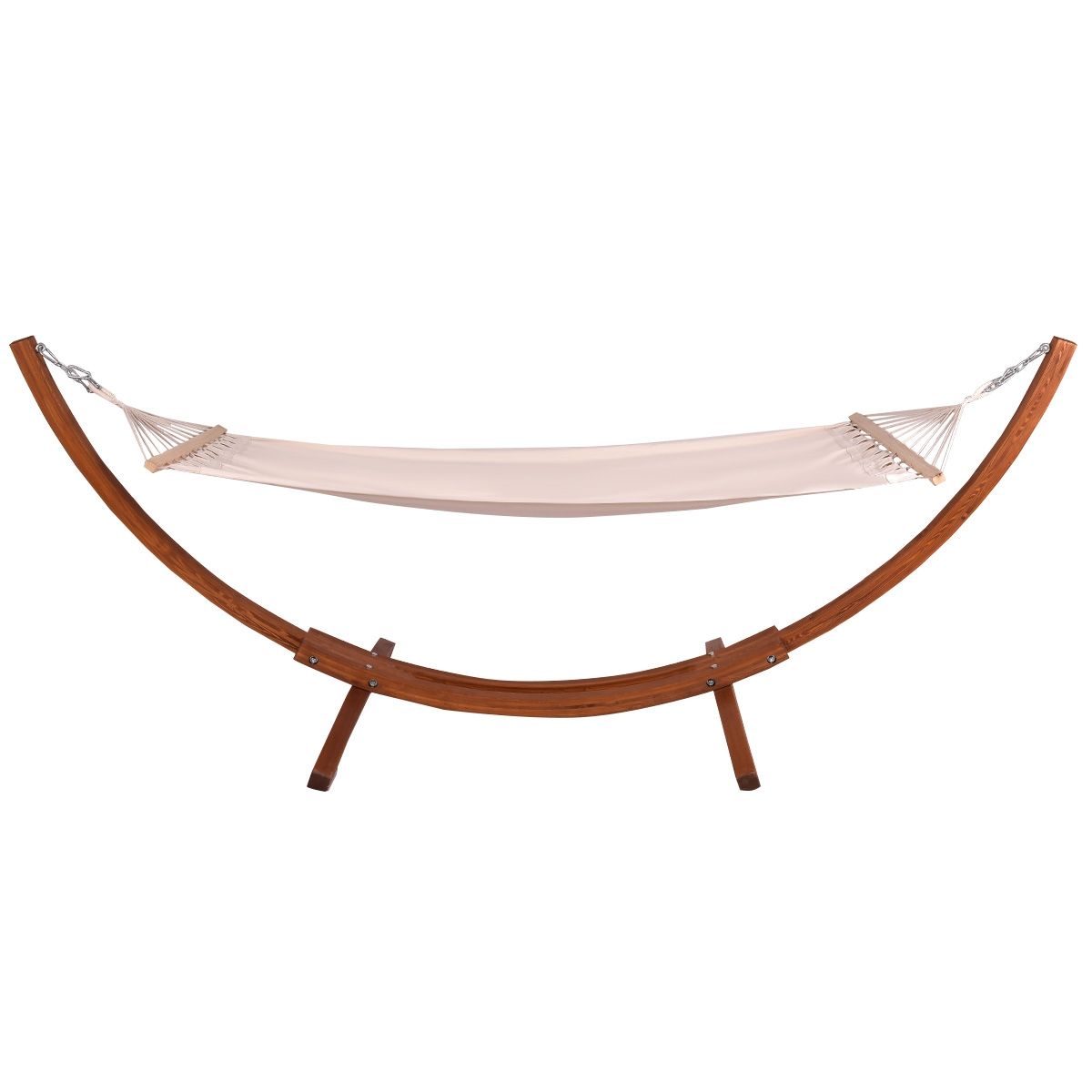 Hamac 1 Place 200x100cm avec Support en Bois de Mélèze Russe Capacité 120kg en Polyester Métal 313x115x120cm Naturel