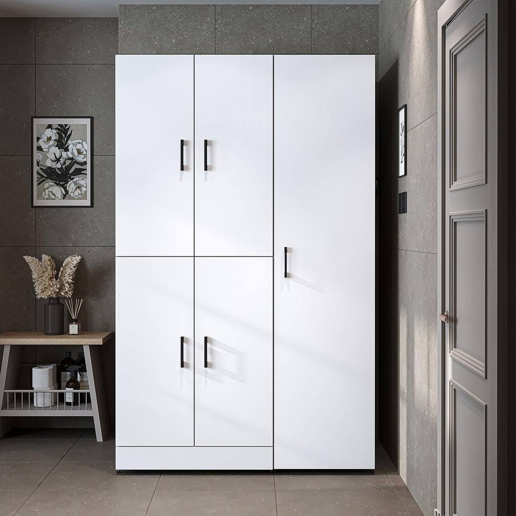 ROOMART Dora - Armoire de machine à laver - Pour sèche-linge et machine à laver - En 4 couleurs - Avec portes et panneau coulissant - Blanc - Chêne blanc - Chêne anthracite - Chêne blanc (chêne blanc)