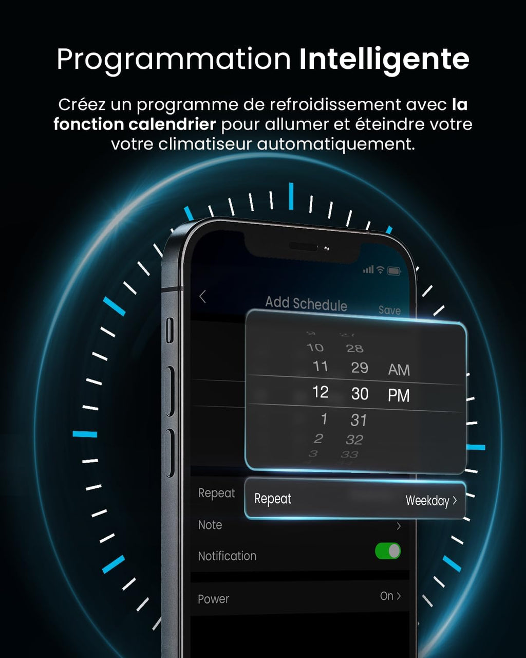 Climatiseur Mobile 4-en-1 9000 BTU - Clim Puissante compatible WiFi avec Application- Minuterie 24 heures, Télécommande et Kit Fenêtre inclus pour Chambre, Salon 22m2 [Classe énergétique A]