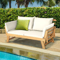 Chaise Longue Convertible avec Coussin Canapé de Jardin 2 en 1 en Bois d’Acacia avec Accoudoir Réglable pour Patio Piscine Jardin Blanc/Gris/Bleu/Rouge