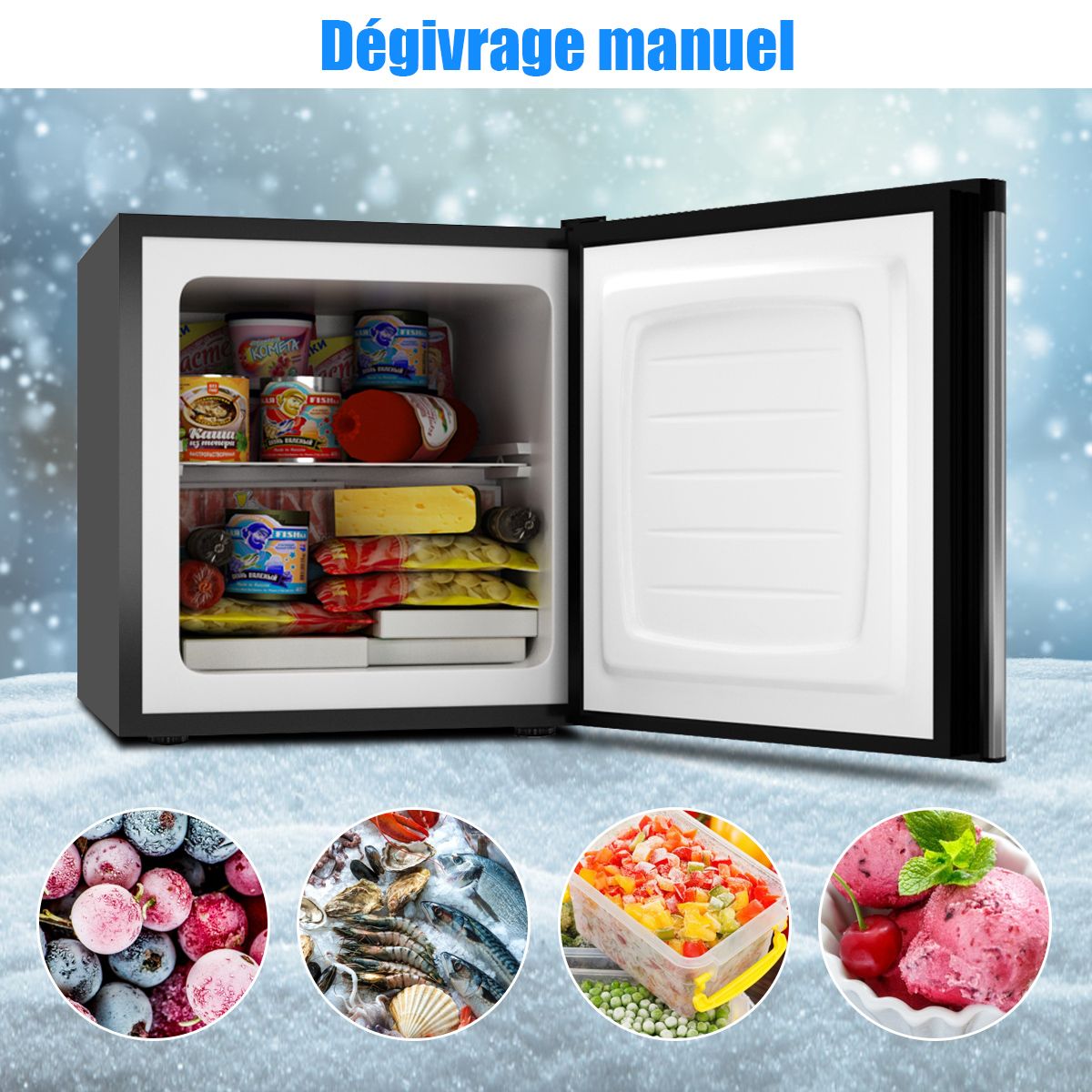 Mini Congélateur Vertical Capacité 31,1 L Porte Réversible en Acier Inoxydable Contr?le Mécanique Température Réglable