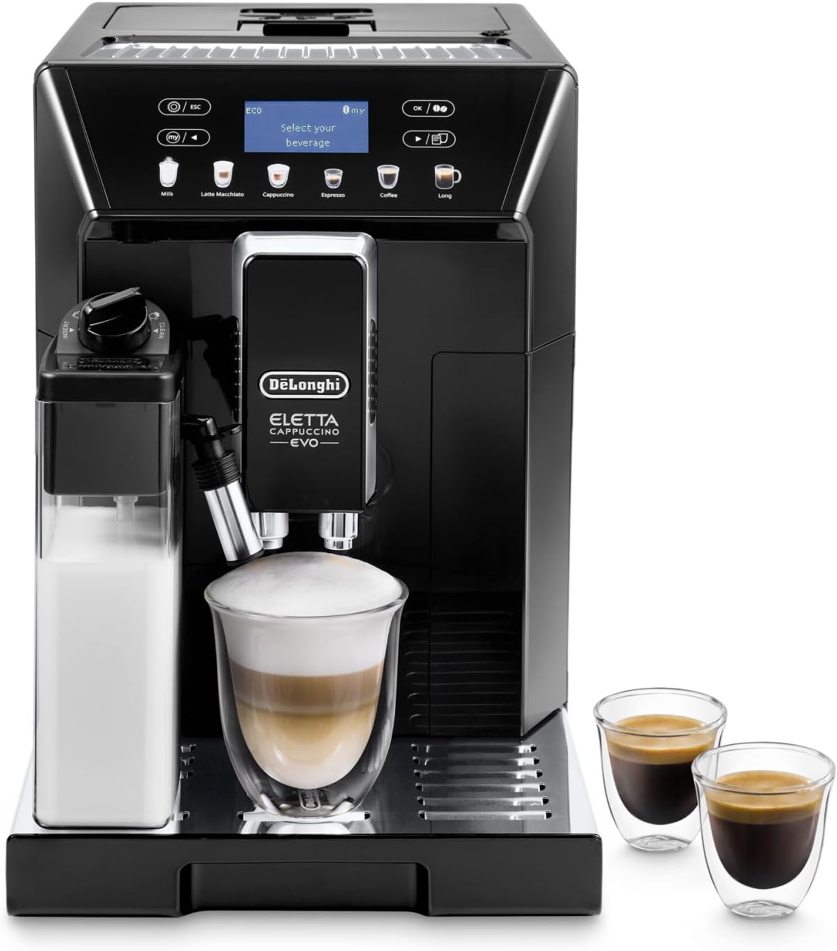 De'Longhi Eletta Evo Machine a Café Grain ECAM46.860.B, Machine Expresso et Cappuccino, Ecran LCD Tactile, Noir