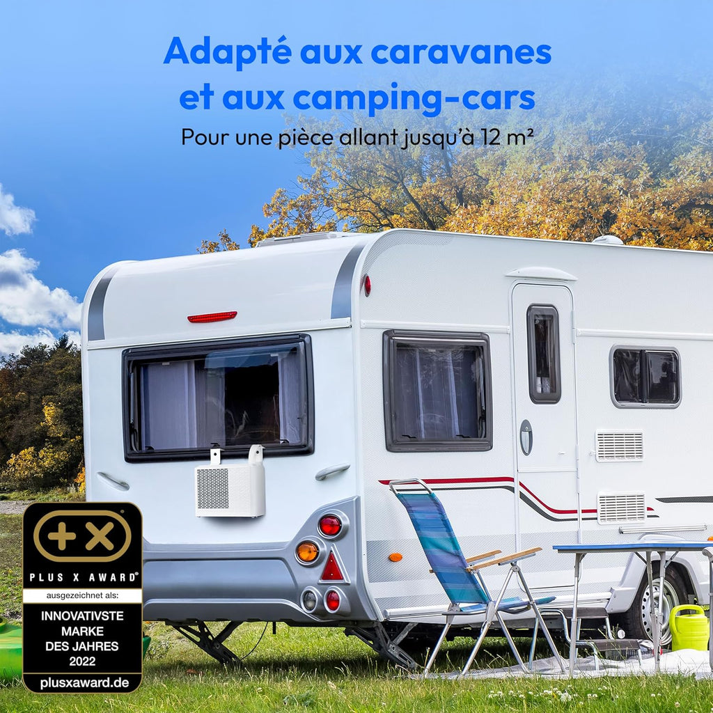 MEDION Smart Climatiseur Split P502 (5000 BTU, 3-en-1, Refroidir, Déshumidification, Ventilation, pour caravane, camping-car, kit de joint de fenêtre, mode sommeil, contr?le Wifi, écran, MD 37735)