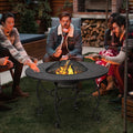 Brasero Extérieur pour Jardin 80 x 80 x 70 cm Foyer rond 4 en 1 avec Brasero Grille de Cuisson Grille en Bois