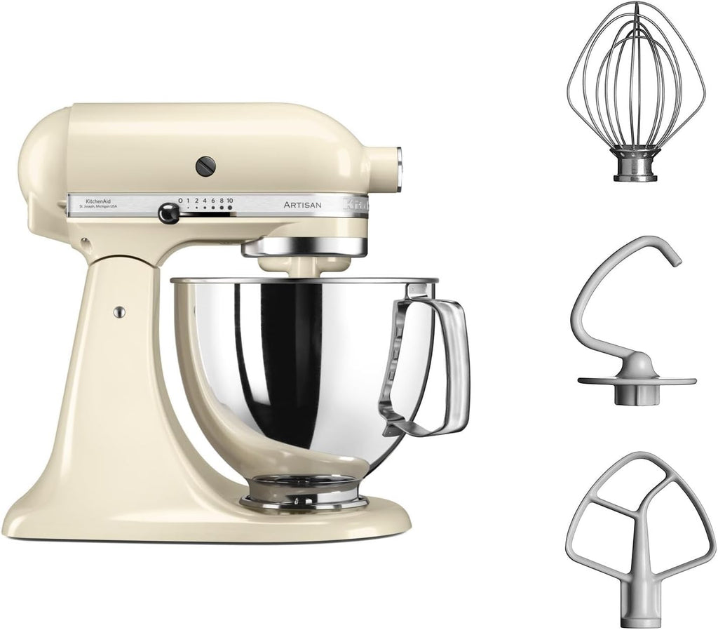 KitchenAid Robot Patissier I Artisan I Robot cuisine multifonctions à tête inclinable I Avec 4 accessoires I Bol de 4,8L | Crème