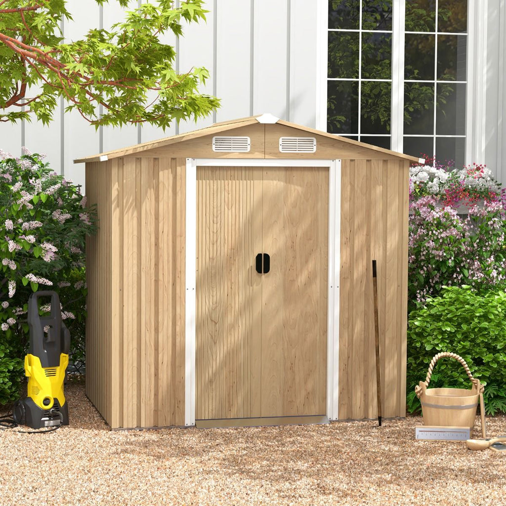 Abri de Jardin 2.3©O en Acier Galvanisé Anti-UV 196x142x186cm Cabane de Jardin Exterieur 3.7m3 avec Porte Coulissante Rampe Naturel