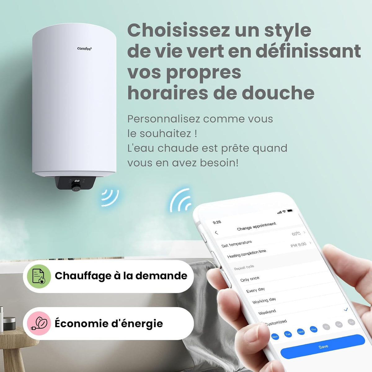 COMFEE’ D80-15EFG | Chauffe-eau électrique Connecté 80L